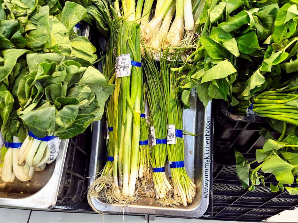 Green Onions and leeks in the store