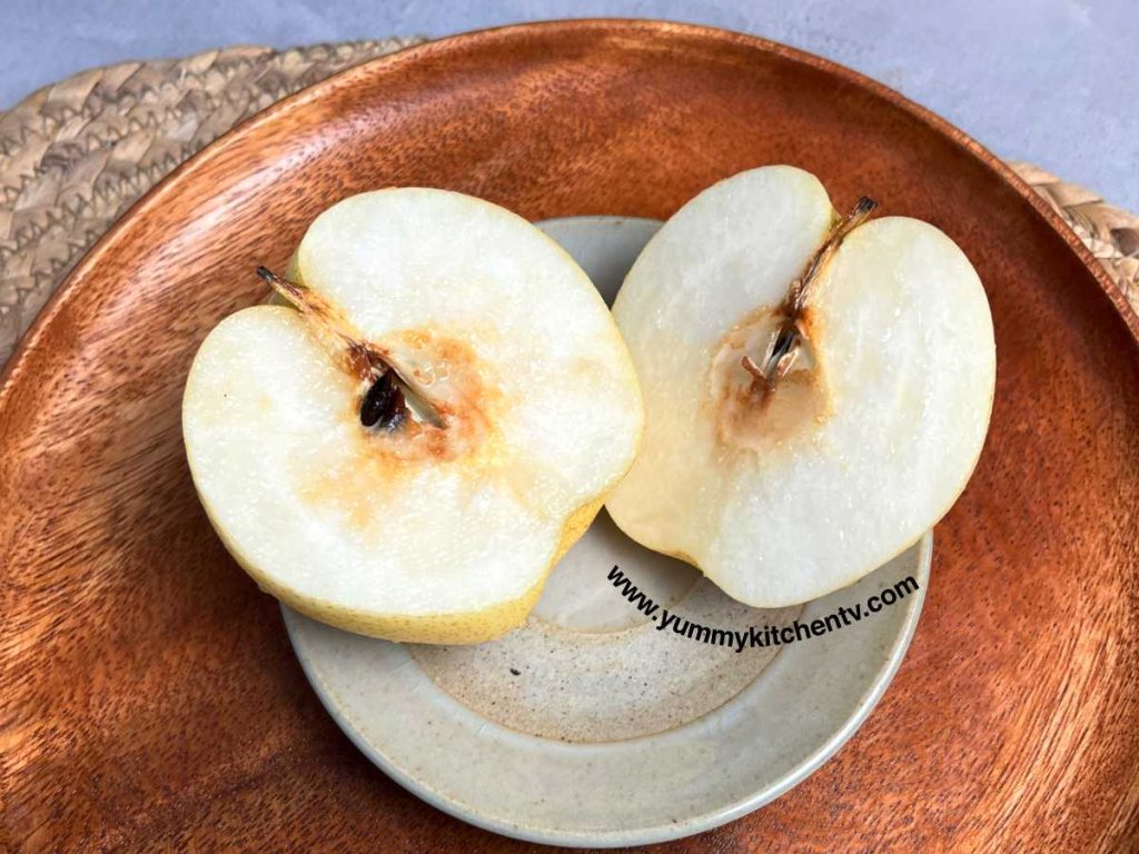 pear sliced in half