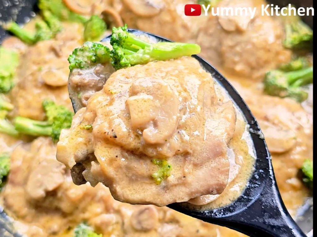 creamy chicken pasta with broccoli and mushrooms