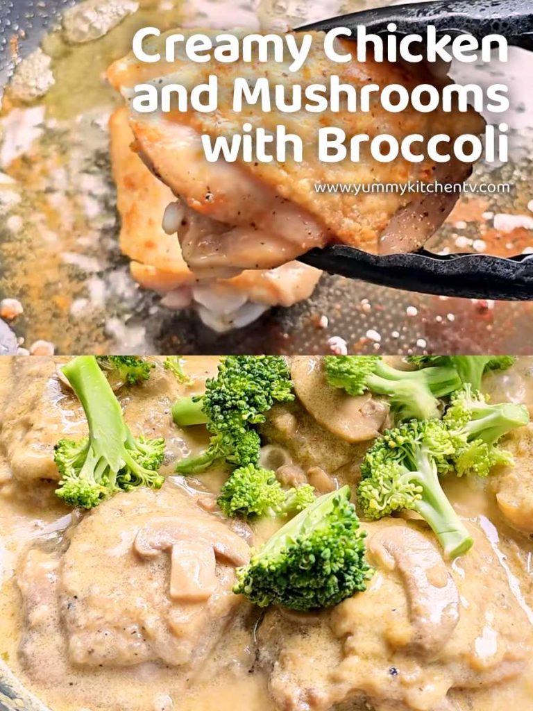 creamy chicken and mushrooms with broccoli and rice