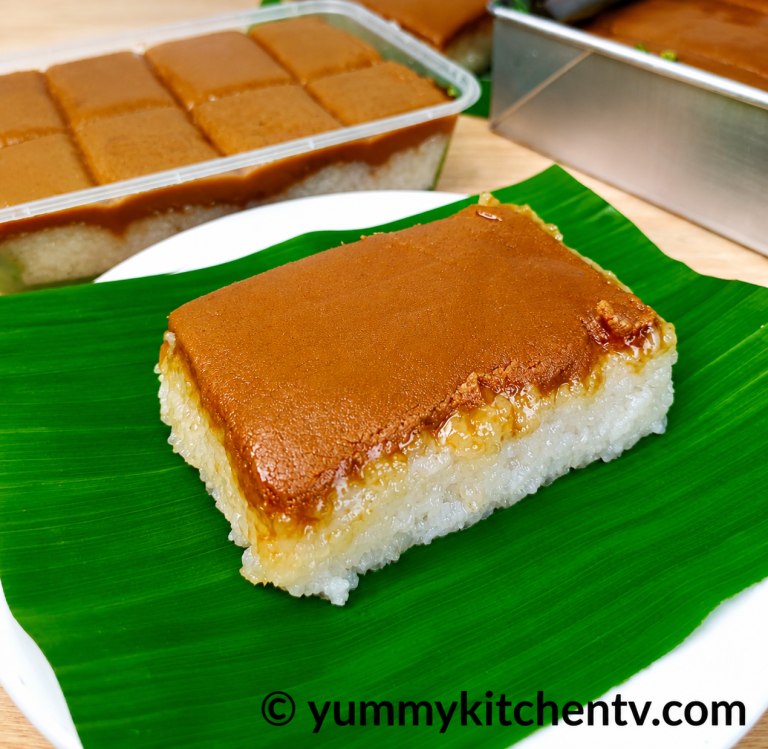No-Bake Bibingkang Malagkit Recipe (Filipino Sweet Sticky Rice Cake with Latik Topping)