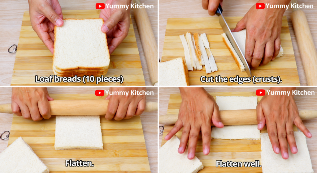 sliced and flattened bread for the mango pie