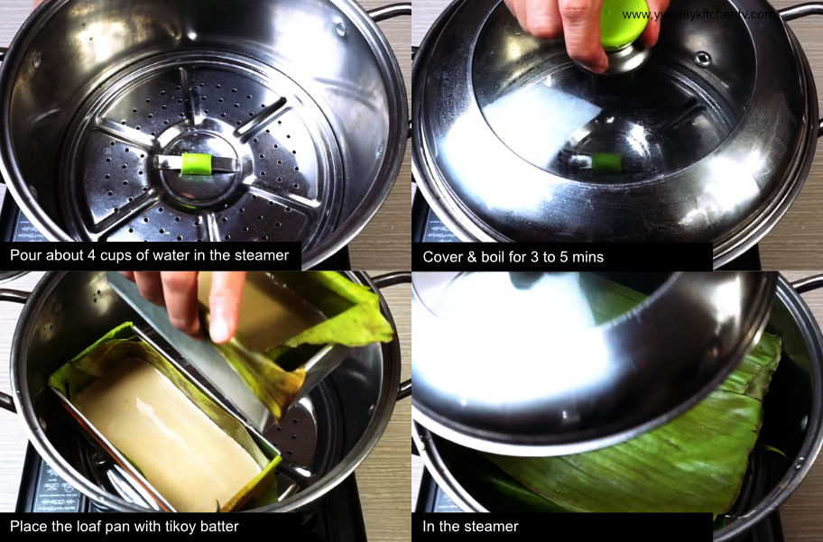 Steaming homemade tikoy in large pot