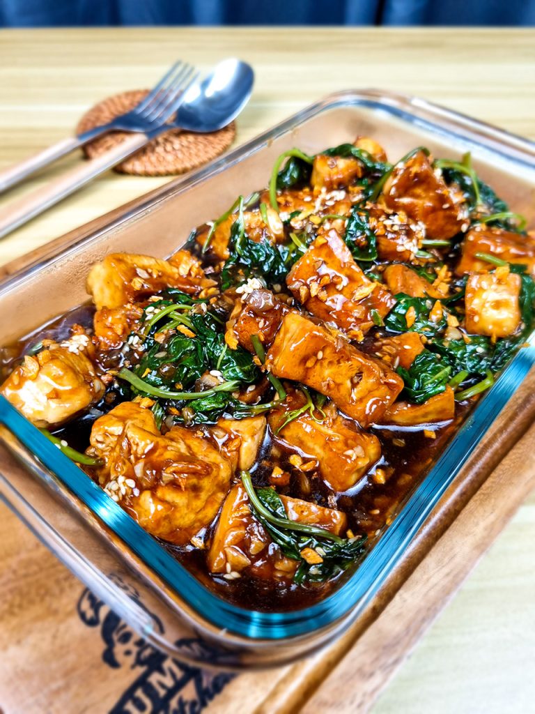 Stir fry tofu and kangkong