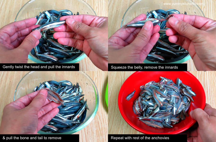 Kinilaw na dilis in a bowl with vinegar, calamansi, onions, and chilies