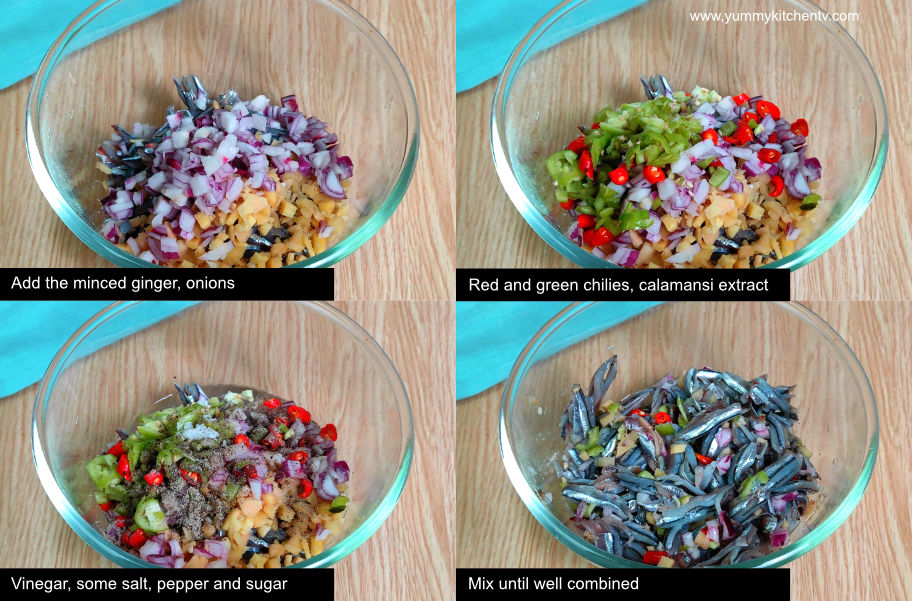 Traditional kinilaw na dilis served chilled in a white bowl