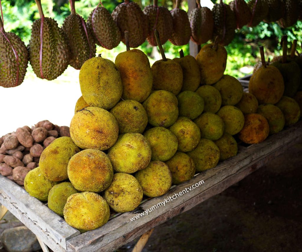 marang fruit stall with durian