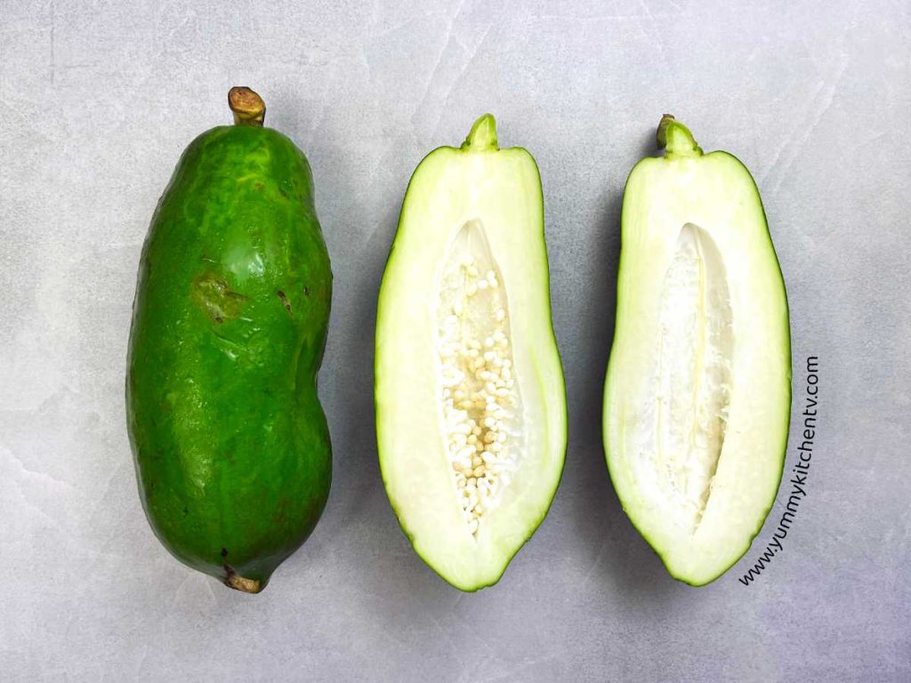Green Papaya sliced inside