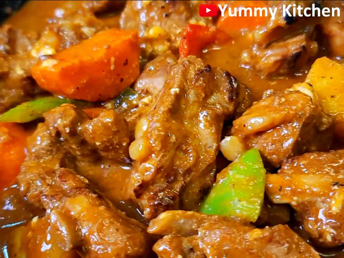 Pork Caldereta Recipe (Pork Ribs Caldereta & Cheese) Yummy Kitchen