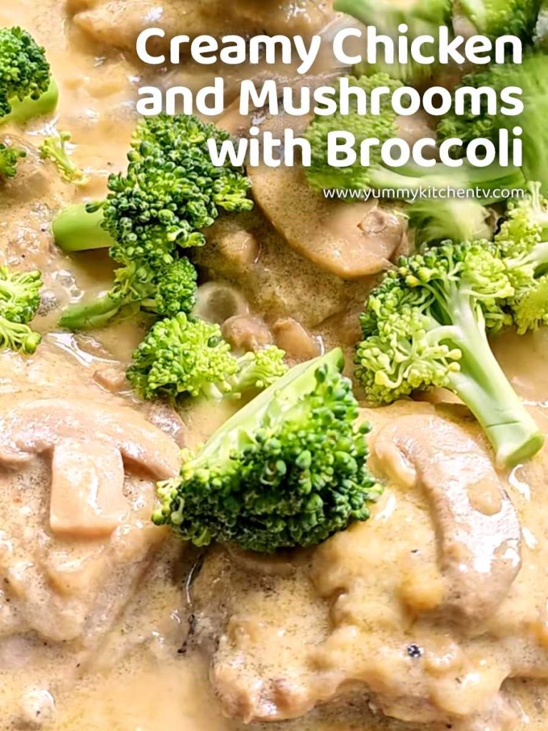 creamy chicken and mushrooms with broccoli and rice