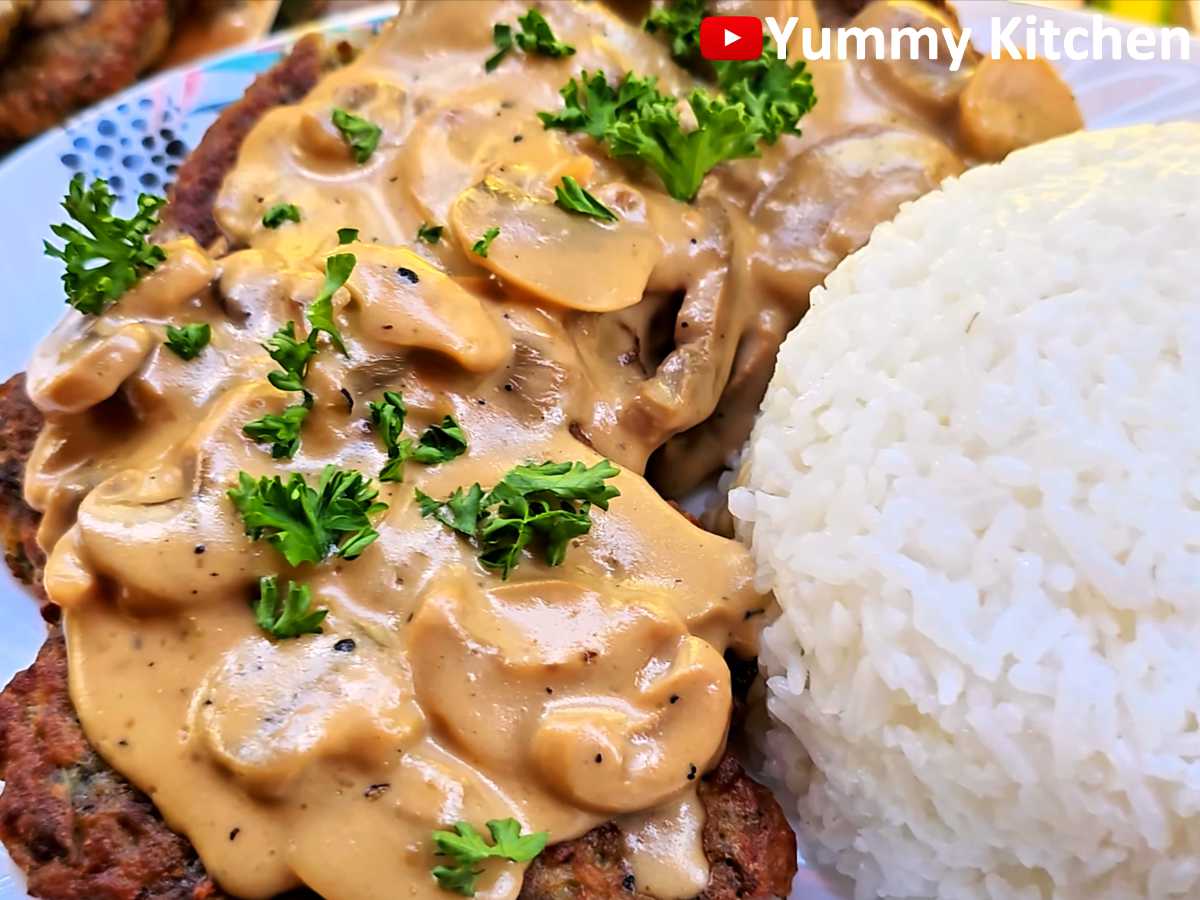 Eggplant Burger Steak with Mushrooms